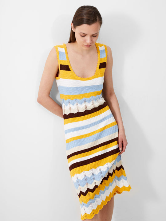 Nellis Cotton Striped Crochet Dress