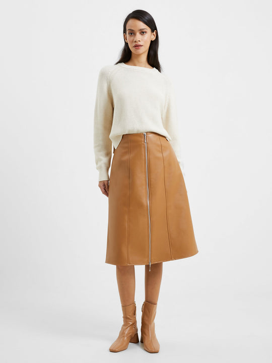 Claudia Faux Leather Zipper Midi Skirt