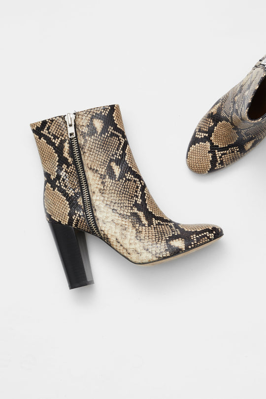 Snake Print Zip Ankle Boots
